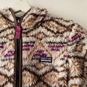 RARE Pantagonia Women tween kid XS Aztec retro fleece hoodie jacket purple brown